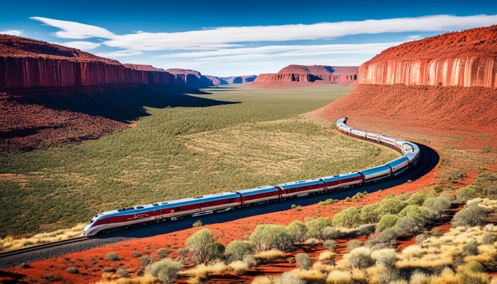 The Ghan train in Australian Outback The Ghan train in Australian Outback